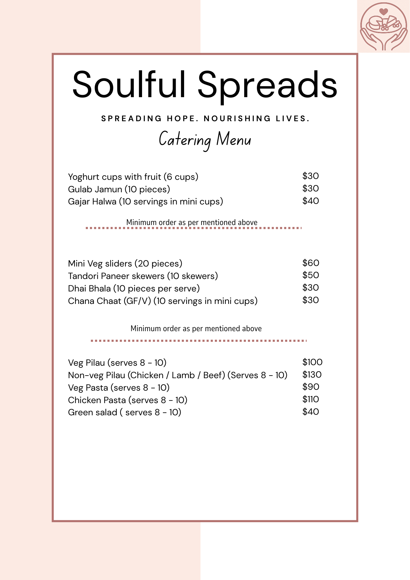 Soulful Spreads Catering Menu Page 2 - Cheese platters, sandwich platters, vegetarian and chicken options