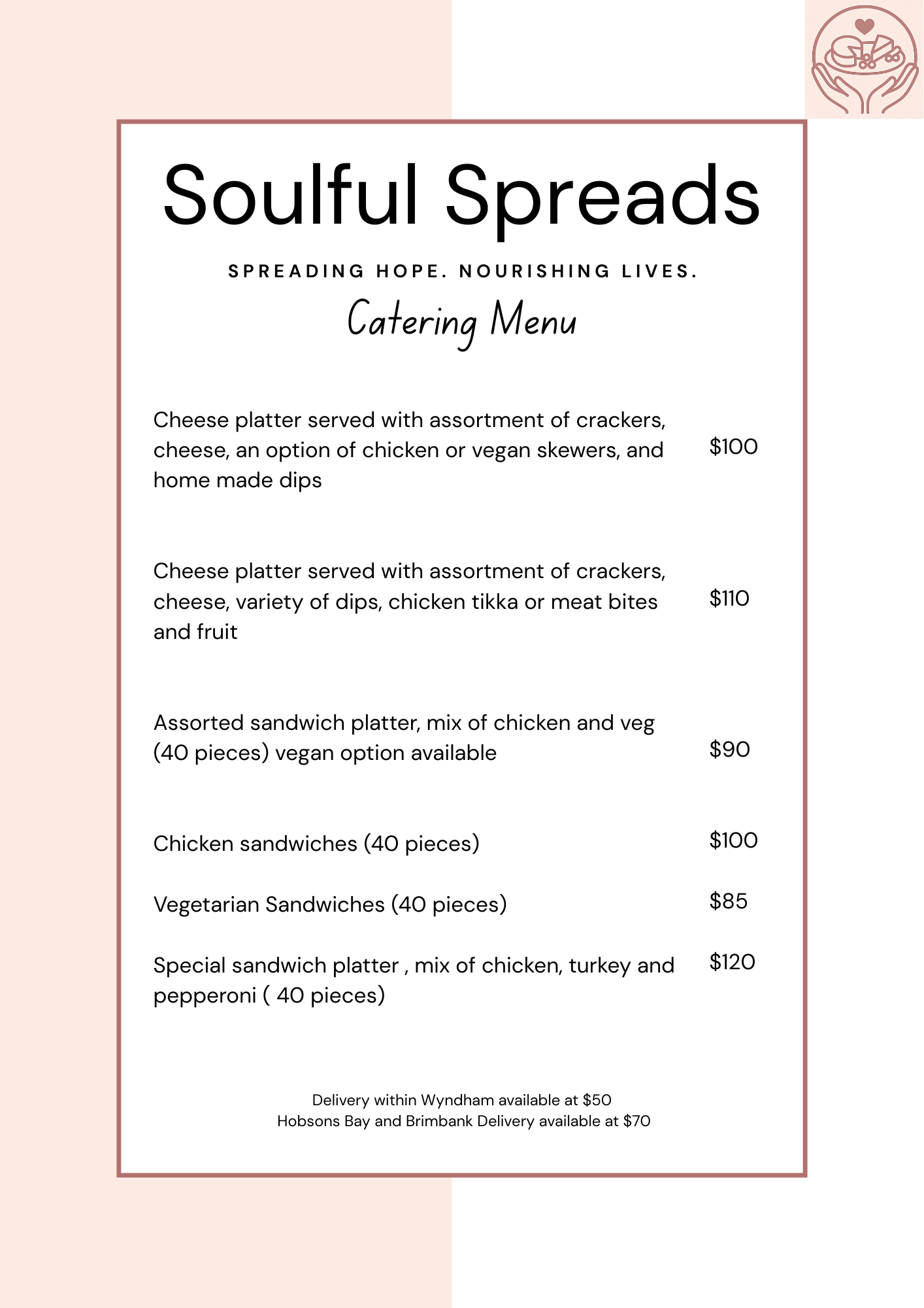 Soulful Spreads Catering Menu Page 3 - Charcuterie boards with cheese, crackers, fruit, meat, and candy combos