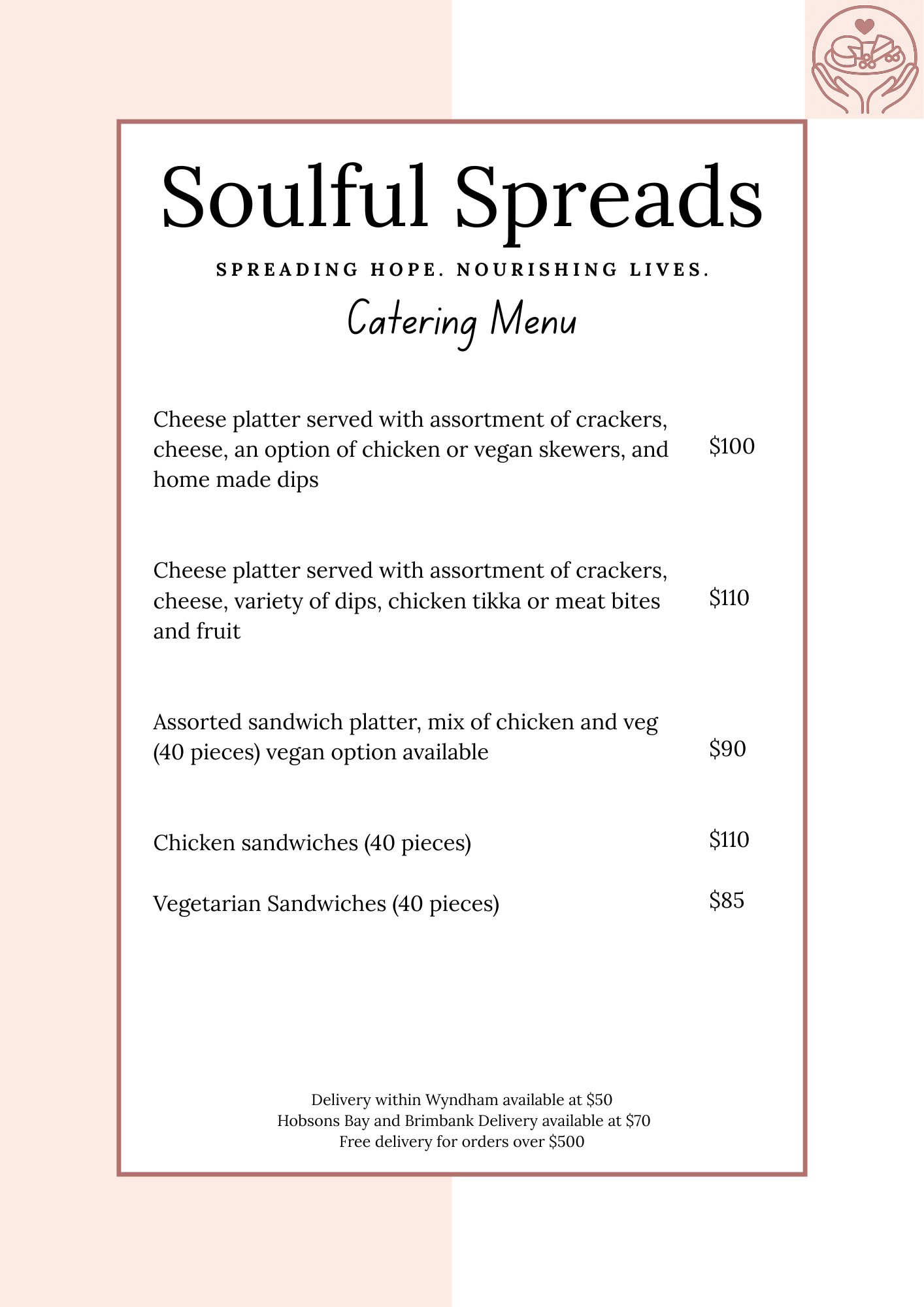 Soulful Spreads Catering Menu Page 3 - Charcuterie boards with cheese, crackers, fruit, meat, and candy combos